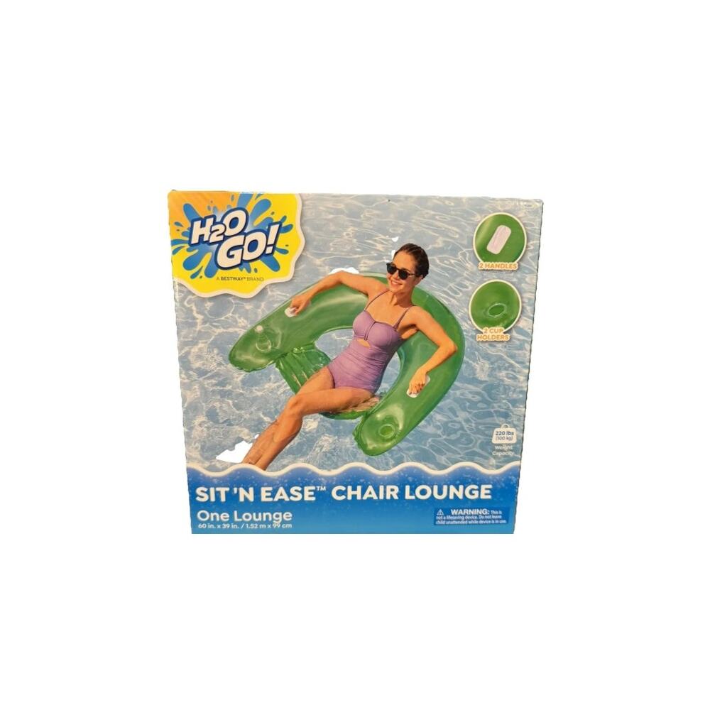 New H2O Go! SIT N' EASE Chair Lounge Pool Water Float Green 2 Handles Cup Holder